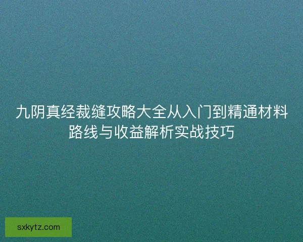 九阴真经裁缝攻略大全从入门到精通材料路线与收益解析实战技巧